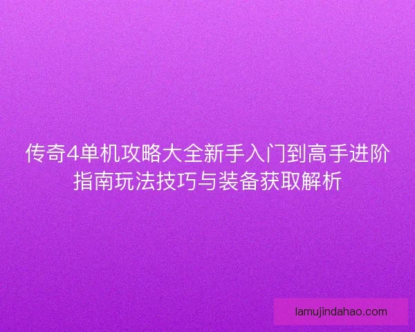 传奇4单机攻略大全新手入门到高手进阶指南玩法技巧与装备获取解析